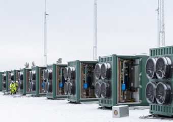 Large batteries in winter landscape